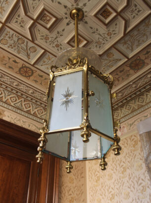 Antique glass panelled Lantern featured in a castle restored by the Fritz Fryer restoration team