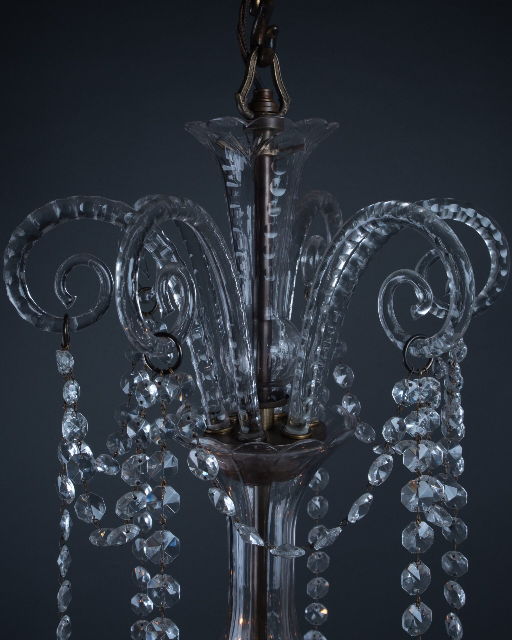 Pair of English 6 Branch Antique Crystal Chandeliers 4