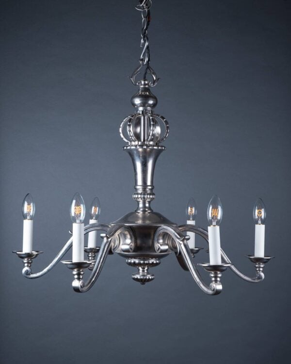 Gadrooned nickel antique chandelier with 6 branches