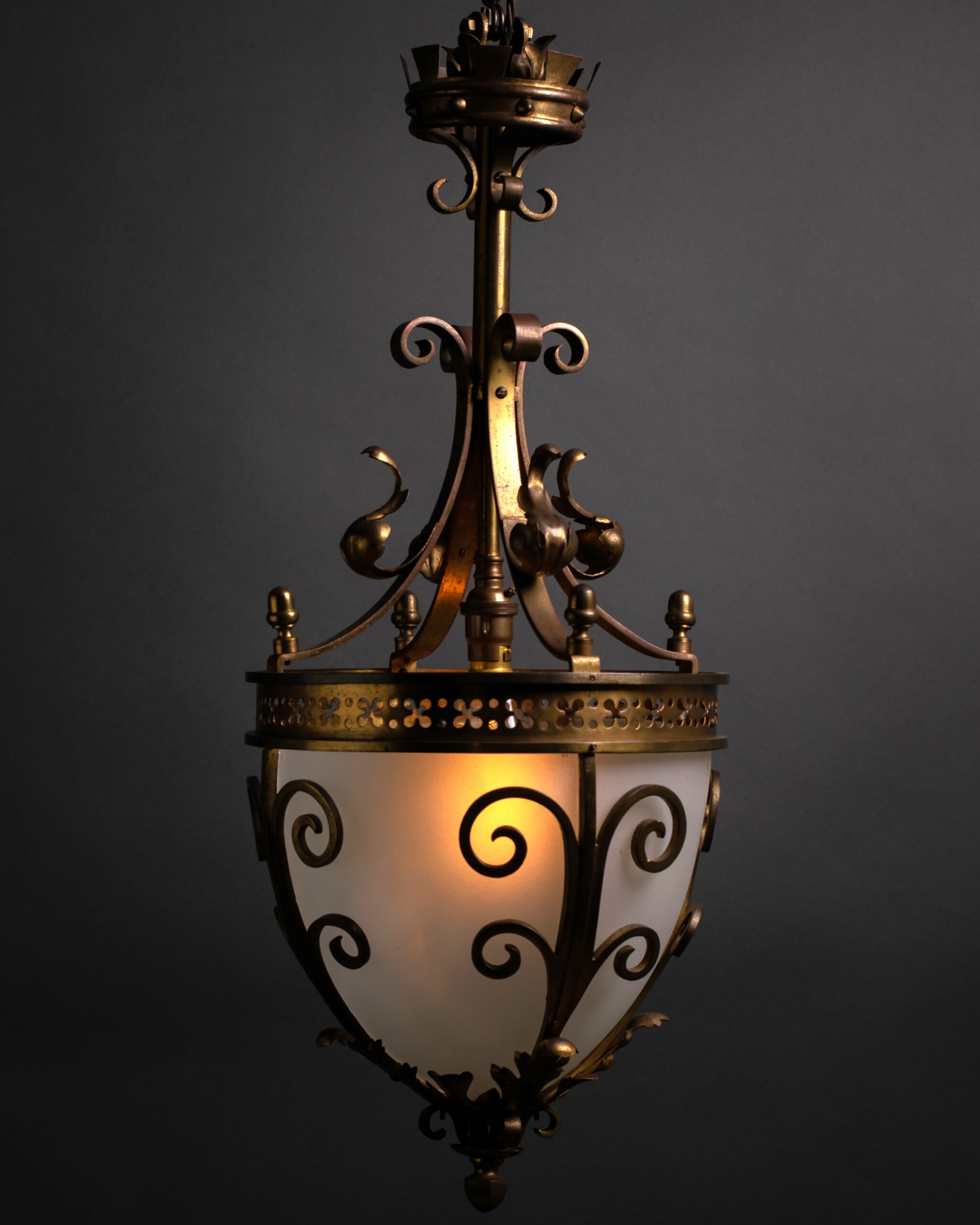 Scrolling Antique Gilt Lantern with Frosted Glass