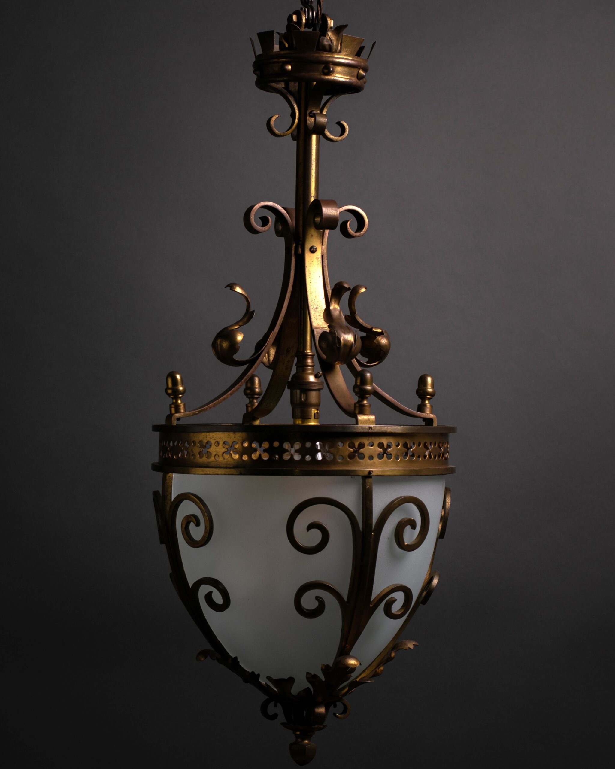 Scrolling Antique Gilt Lantern with Frosted Glass 2