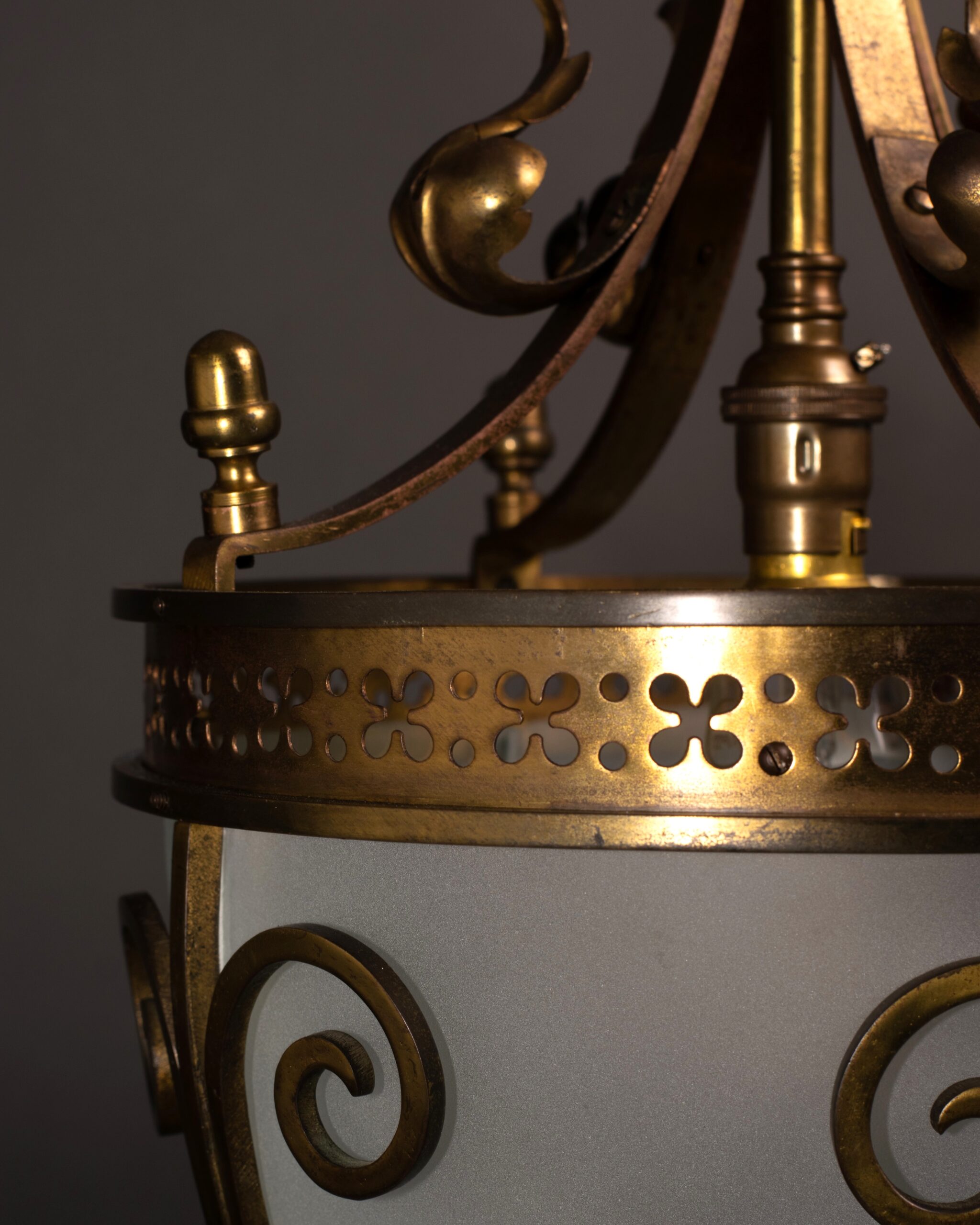 Scrolling Antique Gilt Lantern with Frosted Glass 3