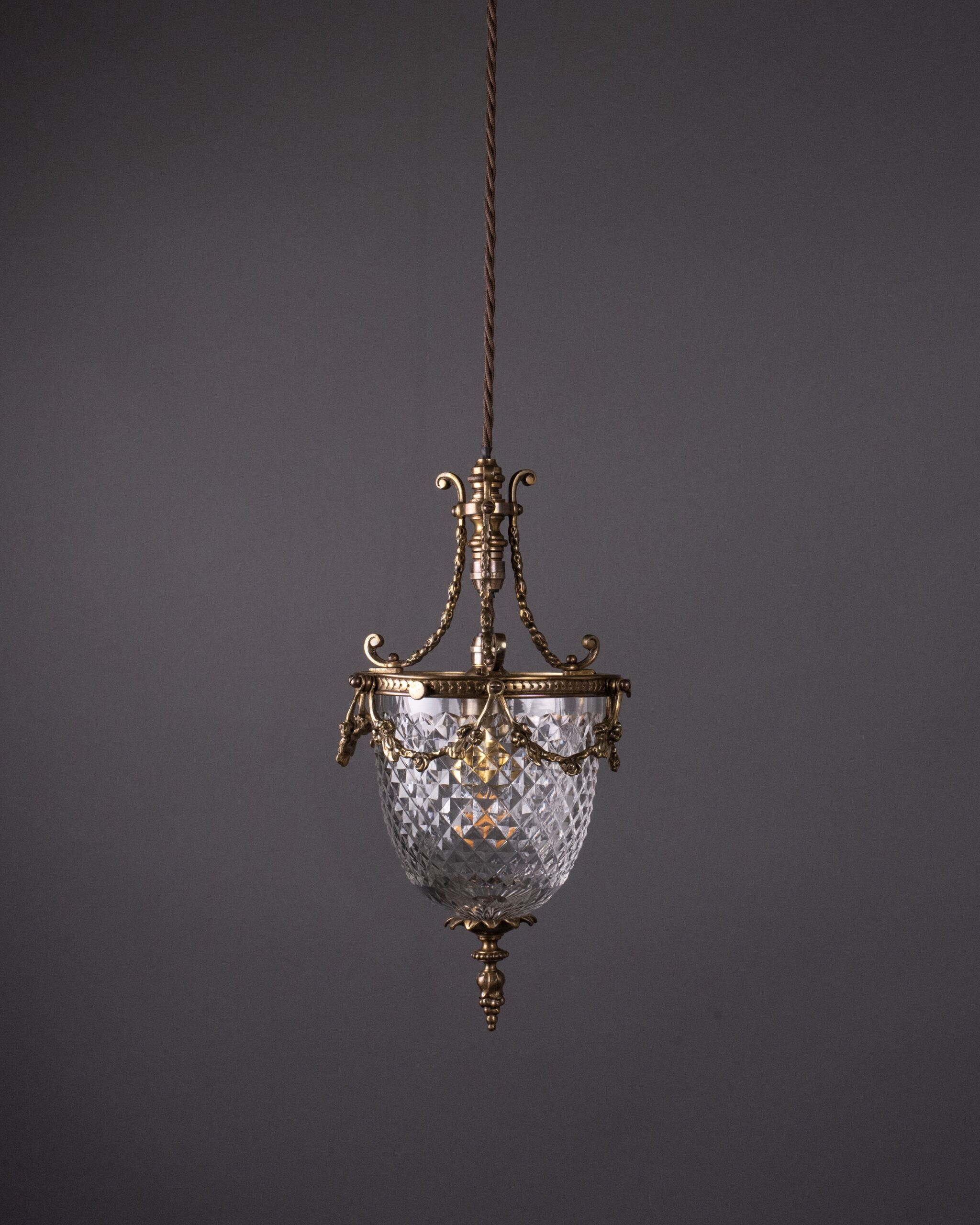 Osler Antique Brass Ceiling Light with Hobnail Cut Glass Shade 2