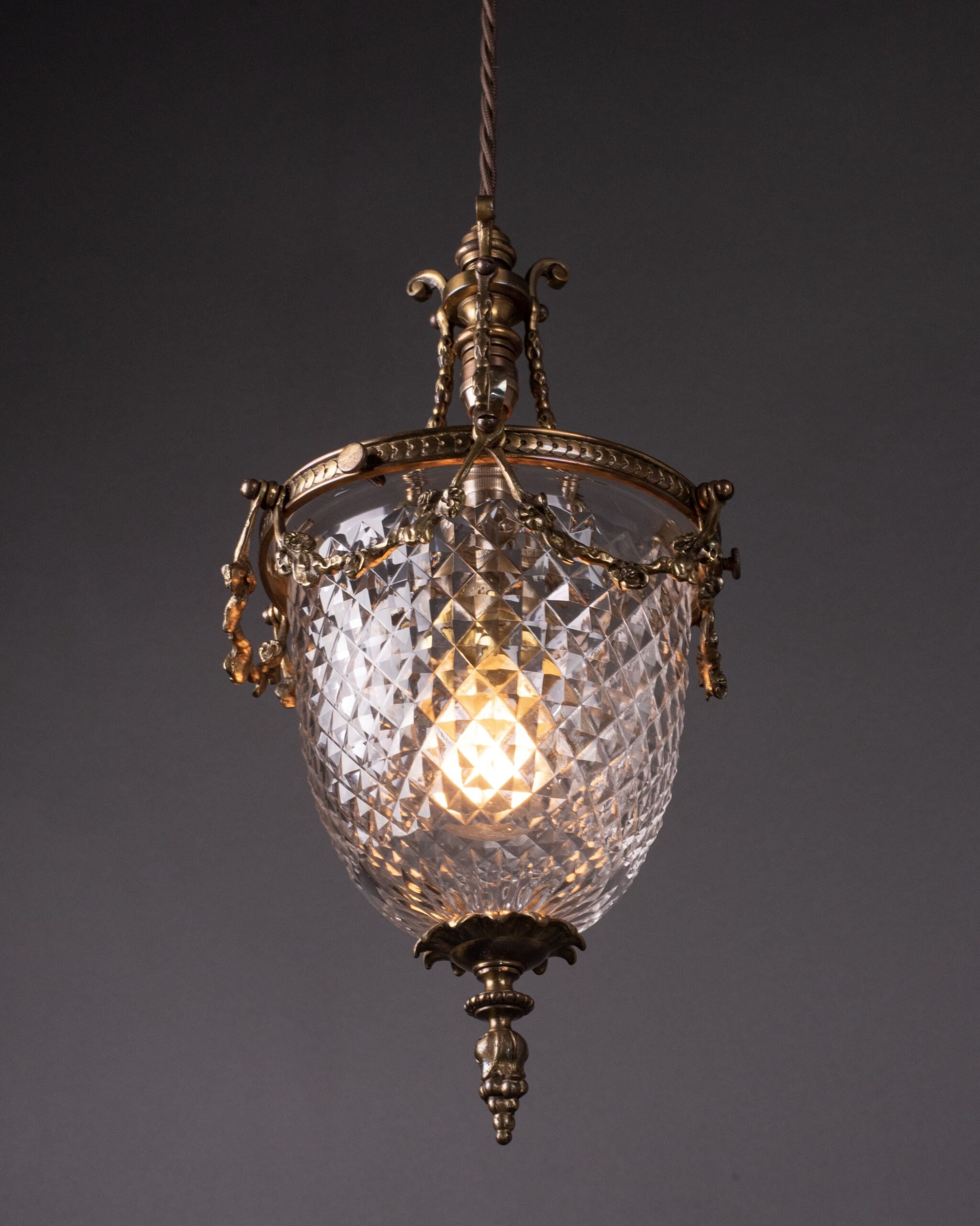 Osler Antique Brass Ceiling Light with Hobnail Cut Glass Shade 3