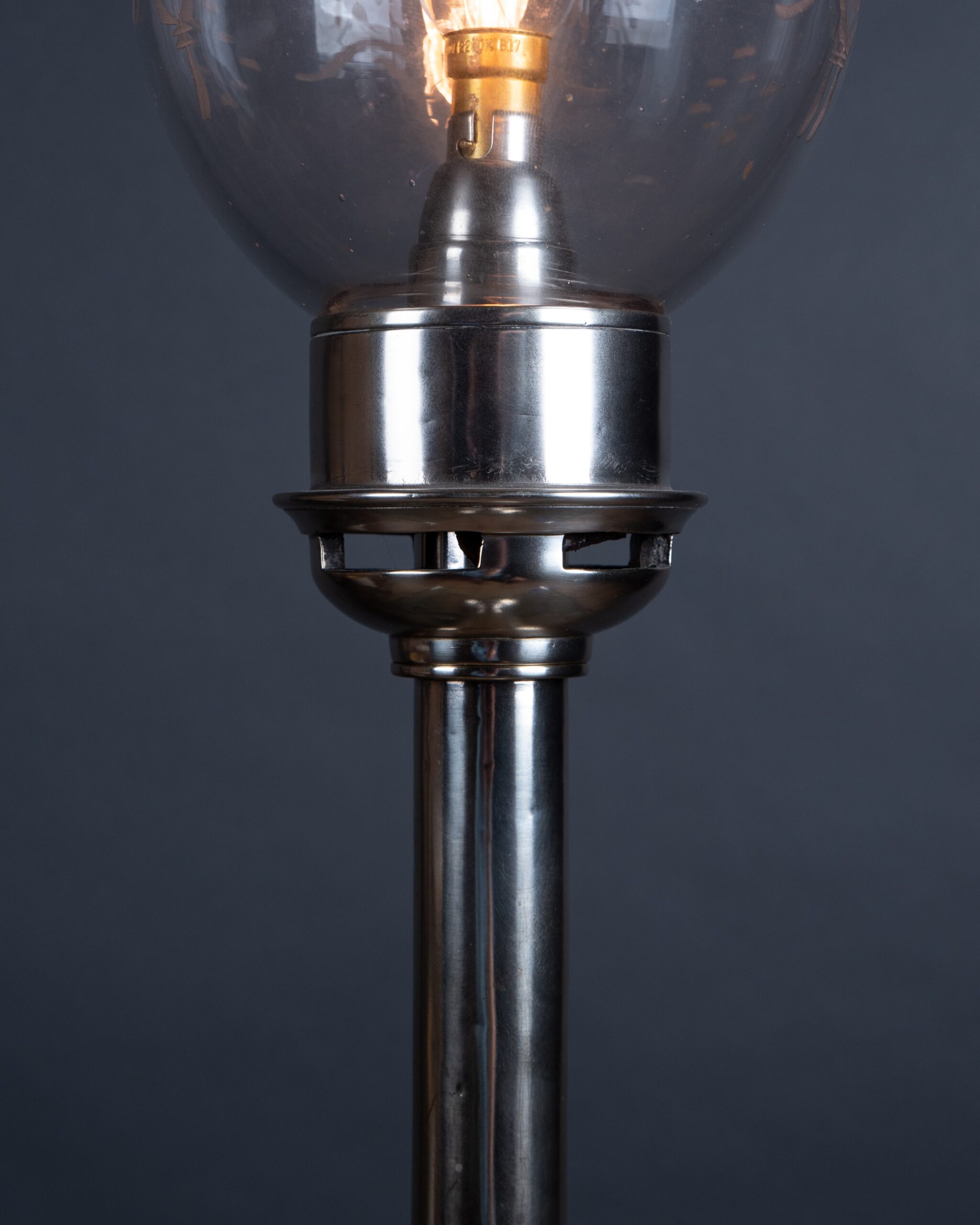 Antique Silver Table Lamp with Hurricane Shade 3