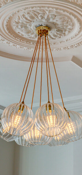 Cluster chandelier with ribbed glass shades
