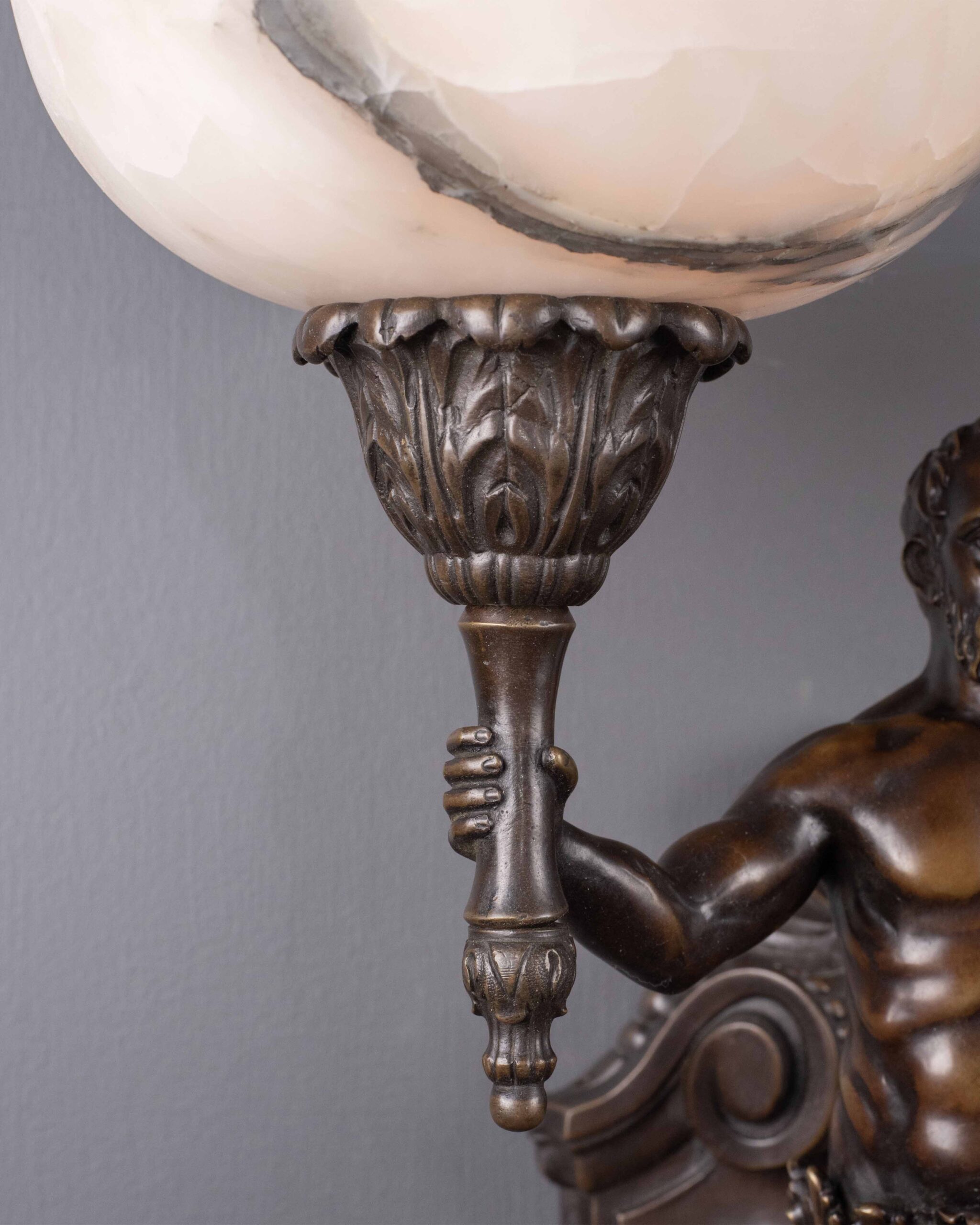 A fine pair of bronze antique wall sconces with alabaster bowls 4