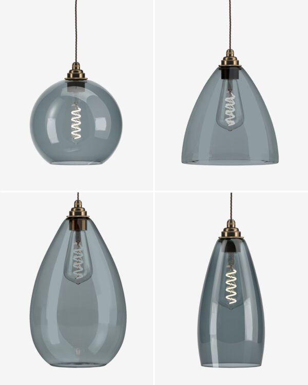 A selection of smoked glass pendant lights by Fritz Fryer Lighting
