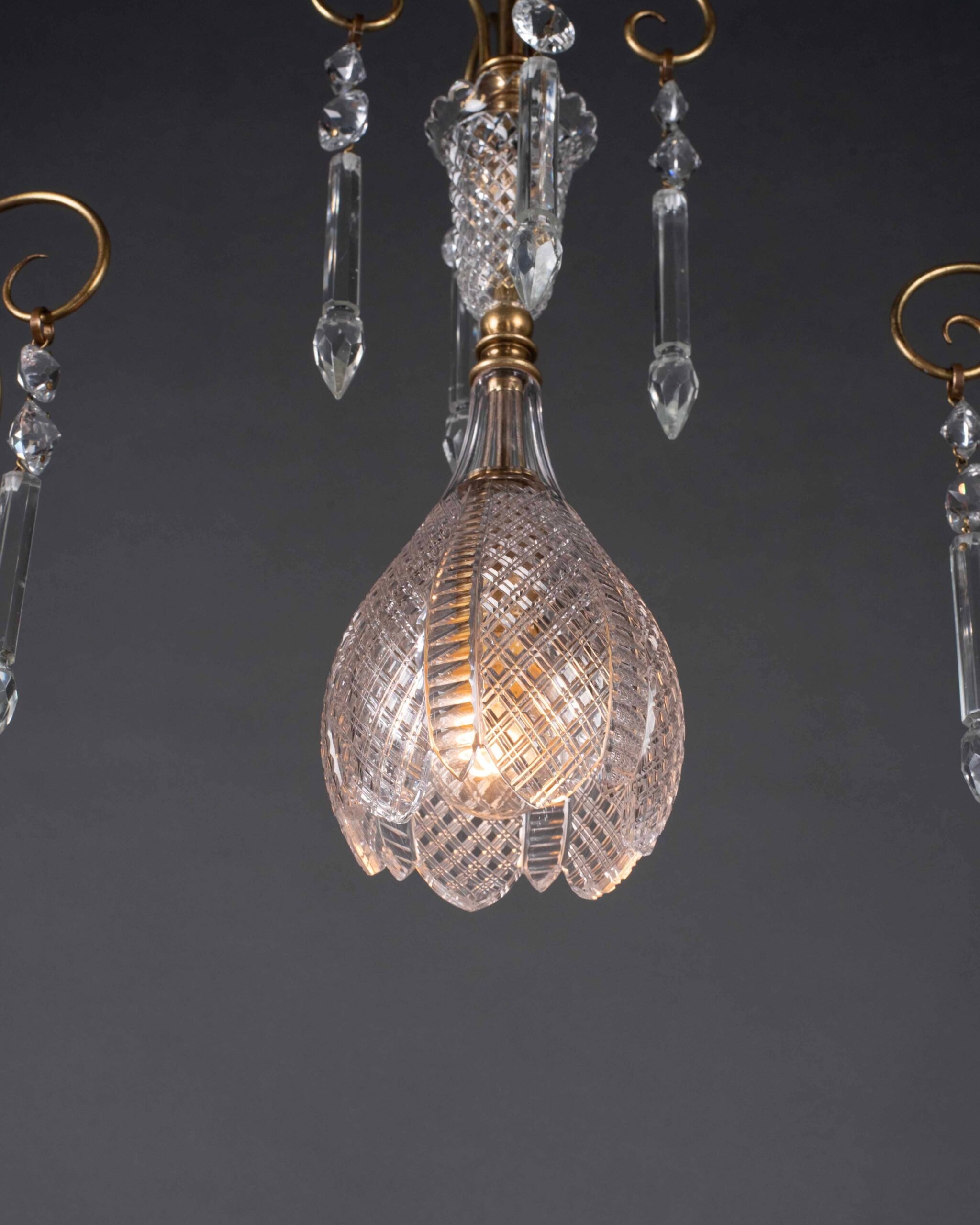 Set of 3 antique crystal pendant lights by F & C Osler 7