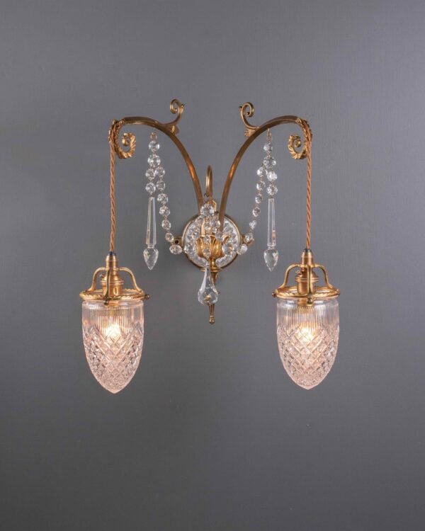 Osler wall sconce with stunning quality cut glass shades and crystal adornments