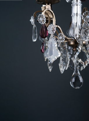 French chandeliers are a popular antique chandelier this one features amethyst droppers and is externally wired.