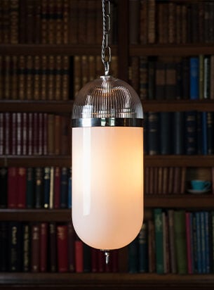 This retro style Aston lantern makes a fine feature and they can be used as shown here in a library or as office ceiling lights