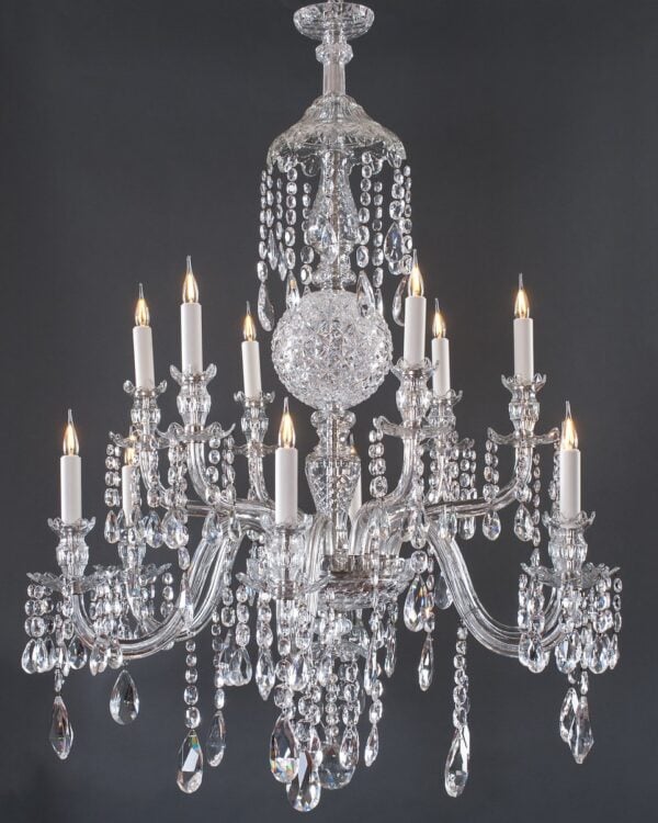 Perry and Co Antique Crystal Chandelier with two tiers and multiple candle lights