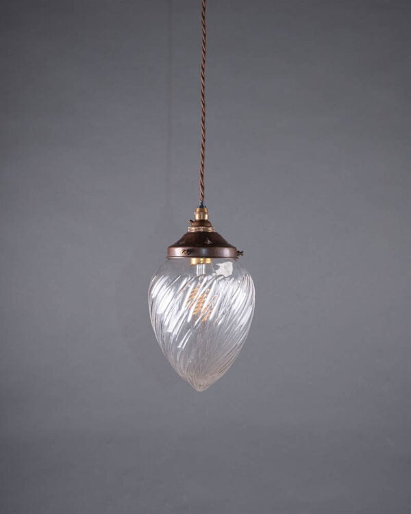 Vintage spiral glass pineapple pendant lights with diagonal twisted detailing.